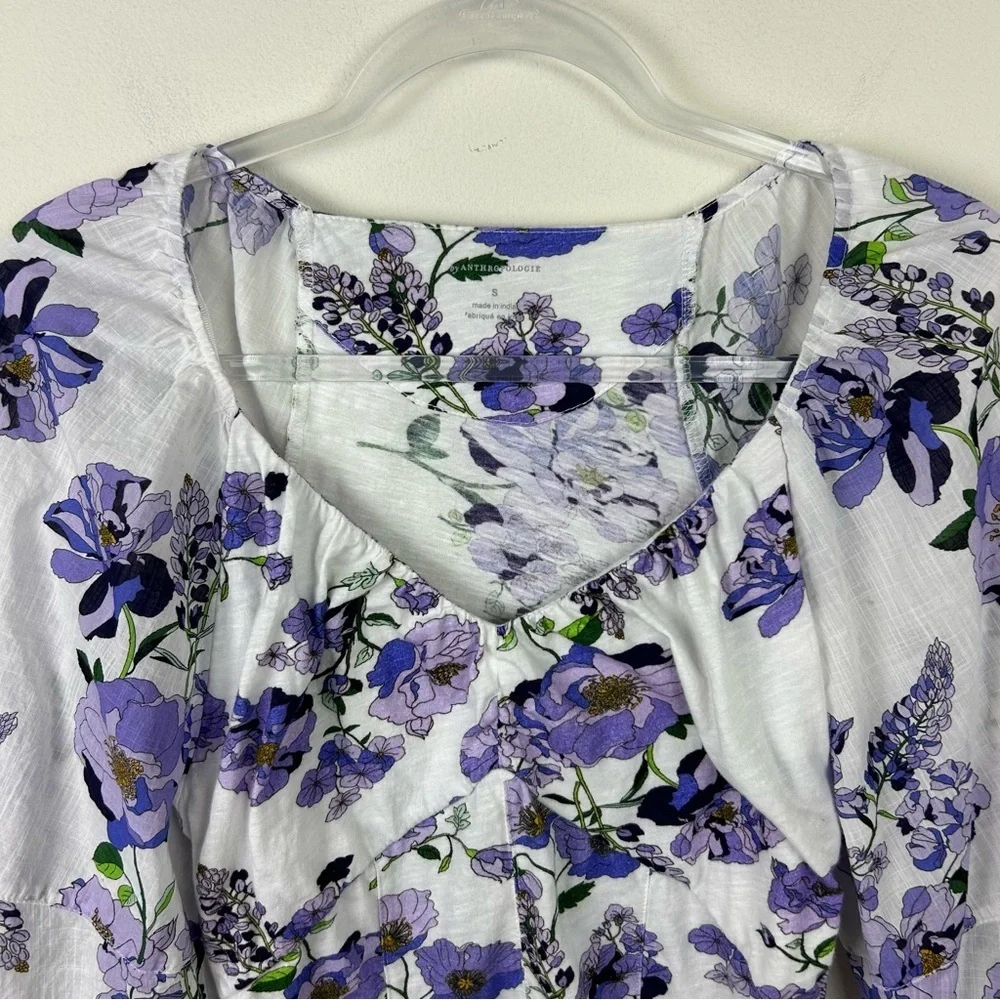 By Anthropologie V-neck ruched knit top purple coral 3/4 sleeve blouse size: S - Picture 3 of 13